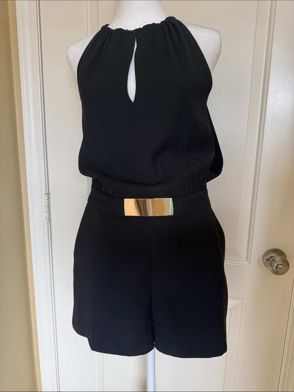 Zara Black Halter Romper with Gold Belt Accent Size S